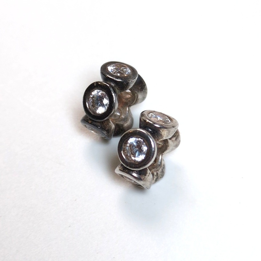 Pandora Circle Lights Spacer Charm Pair (2) Sterling Silver .925 ALE Clear CZ